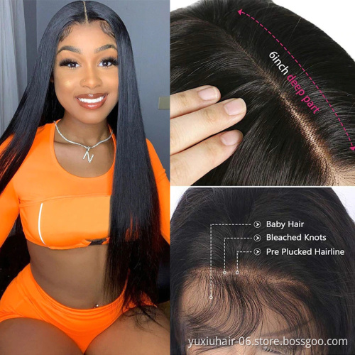 Wholesale 13 by 6 Brazilian Human Lace Front Wigs Silky Straight Pre Plucked Transparent Lace Frontal Wig for Black women